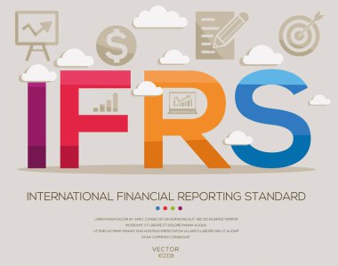 IFRS _ Uluslararası mali raporlama standardı, harfler ve simgeler ve vektör illüstrasyonu.