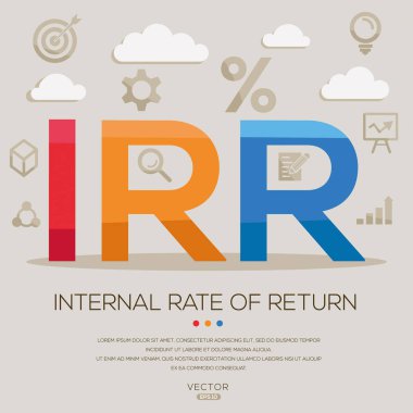 IRR _ Geri dönüş oranı, harfler ve simgeler ve vektör illüstrasyonları.