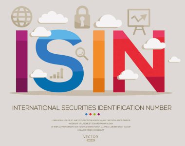 ISIN _ Uluslararası menkul kıymetler tanımlama numarası, harfler ve simgeler, ve vektör illüstrasyonu.