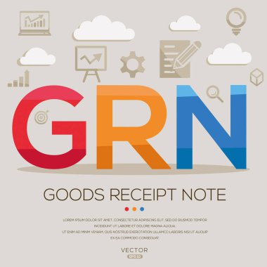 GRN _ goods receipt note, letters and icons, and vector illustration. clipart