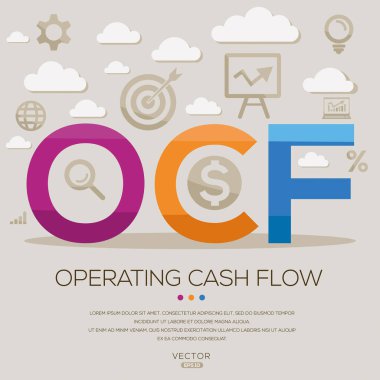 OCF _ Nakit akışı, harfler ve simgeler ve vektör illüstrasyonu.