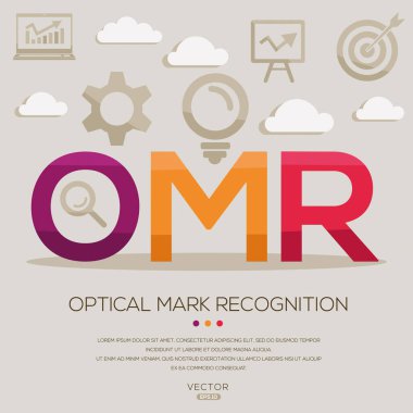 OMR _ Optical mark recognition, letters and icons, and vector illustration. clipart