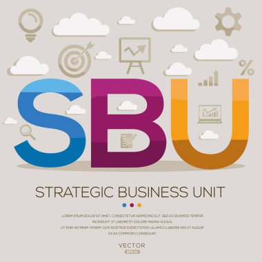 SBU - Stratejik iş birimi, harfler ve simgeler ve vektör illüstrasyonu.