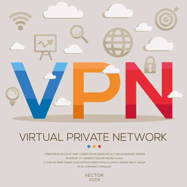 VPN _ Sanal özel ağ, harfler ve simgeler, ve vektör illüstrasyonu.