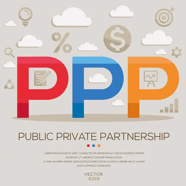 PPP _ Kamu özel ortaklığı, harfler ve simgeler ve vektör illüstrasyonu.