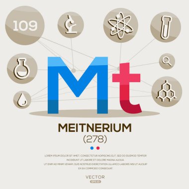 MT (Meitnerium) Periyodik tablo ögesi, harfler ve simgeler, Vektör illüstrasyonu.