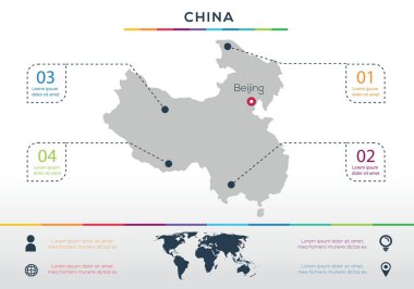Çin haritası Infographic harita tasarımı, Vektör illüstrasyonu.