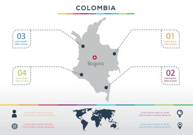 Kolombiya haritası Infographic harita tasarımı, Vektör illüstrasyonu.