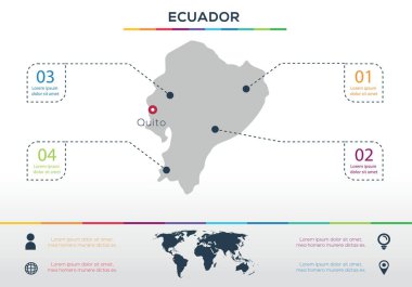 Ekvador haritası Bilgi Haritası Tasarımı, Vektör illüstrasyonu.