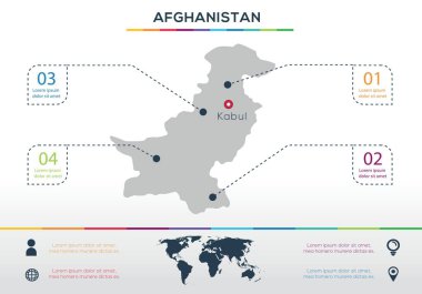 Afganistan harita bilgisi haritası tasarımı, Vektör illüstrasyonu.