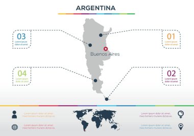 Arjantin haritası Infographic harita tasarımı, Vektör illüstrasyonu.