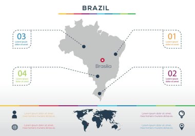 Brezilya harita Bilgisel harita tasarımı, Vektör illüstrasyonu.