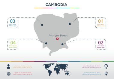 Kamboçya haritası Infographic harita tasarımı, Vektör illüstrasyonu.