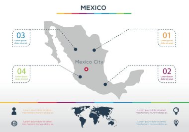 Meksika haritası Bilgisel harita tasarımı, Vektör illüstrasyonu.