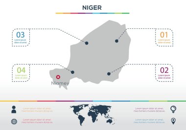Nijer haritası Infographic harita tasarımı, Vektör illüstrasyonu.