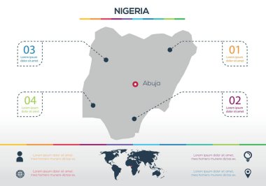 Nijerya haritası Infographic harita tasarımı, Vektör illüstrasyonu.