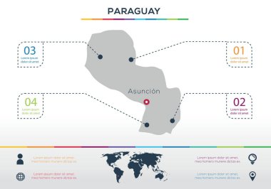 Paraguay haritası Infographic haritası tasarımı, Vektör illüstrasyonu.