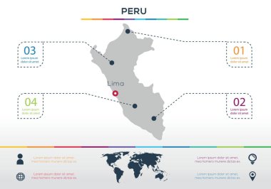 Peru haritası Infographic haritası tasarımı, Vektör illüstrasyonu.