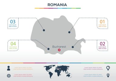 Romanya harita tasarımı, Vektör illüstrasyonu.
