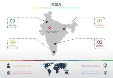 Hindistan haritası Bilgisel harita tasarımı, Vektör illüstrasyonu.