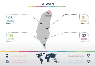 Tayvan haritası Infographic harita tasarımı, Vektör illüstrasyonu.