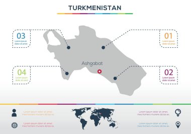 Türkmenistan haritası Bilgi haritası tasarımı, Vektör illüstrasyonu.