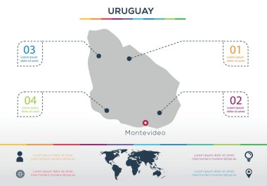 Uruguay haritası Infographic harita tasarımı, Vektör illüstrasyonu.