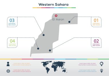 Batı sahara haritası Infographic harita tasarımı, Vektör illüstrasyonu.