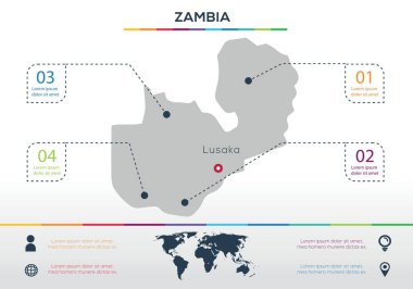 Zambiya haritası Bilgisel harita tasarımı, Vektör illüstrasyonu.