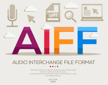 AIFF _ Ses Değiştirme Dosyası Biçimi, Harfler ve simgeler ve vektör illüstrasyonu.