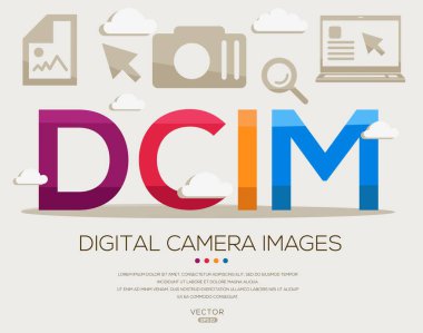 DCIM _ Dijital Kamera Resimleri, harfler ve simgeler ve vektör illüstrasyonu.