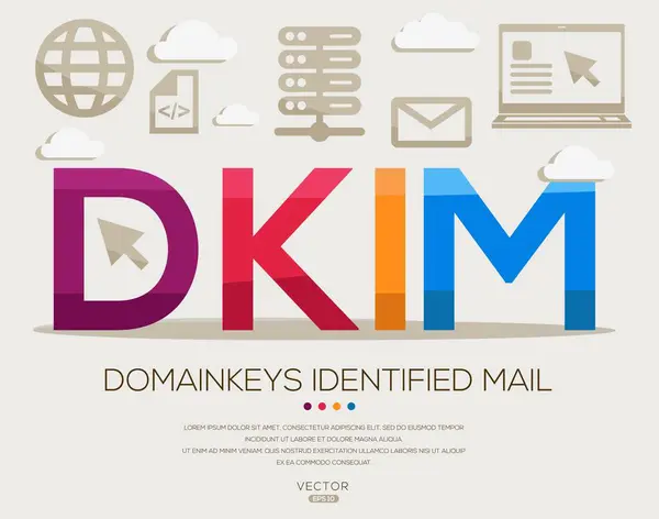 stock vector DKIM _ DomainKeys Identified Mail, letters and icons, and vector illustration.