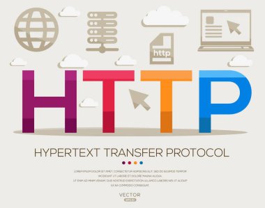 HTTP _ Hypertext Aktarım Protokolü, harfler ve simgeler ve vektör illüstrasyonu.