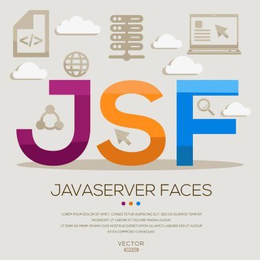 JSF _ Java Sunucu Yüzleri, Harfler ve simgeler, ve vektör illüstrasyonu.