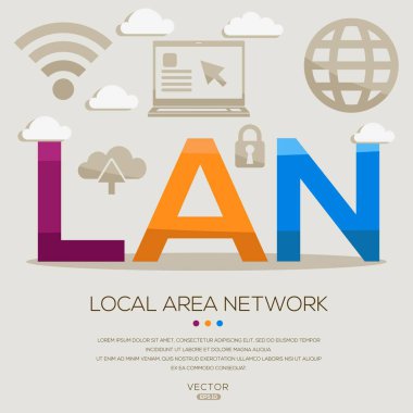 LAN _ Yerel Alan Ağı, harfler ve simgeler ve vektör illüstrasyonu.