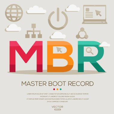 MBR _ Master Boot Record, letters and icons, and vector illustration. clipart