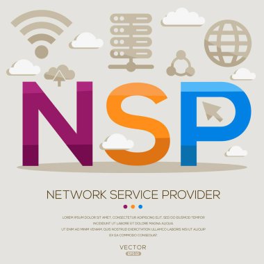 NSP _ Network Service Provider, letters and icons, and vector illustration. clipart