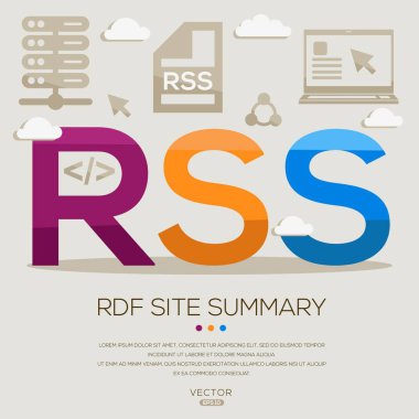 RSS _ RDF Site Summary, letters and icons, and vector illustration. clipart