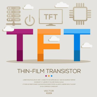 TFT _ İnce Film Transistörü, harfler ve simgeler, ve vektör illüstrasyonu.