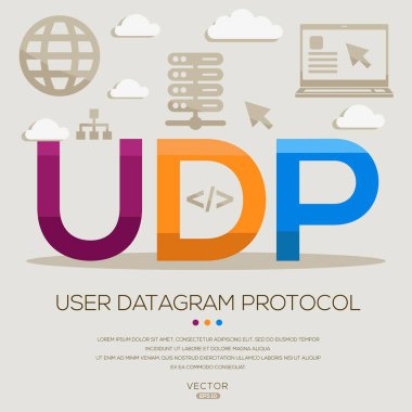 UDP _ User Datagram Protocol, letters and icons, and vector illustration. clipart