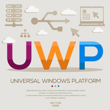 UWP _ Evrensel Pencere Platformu, harfler ve simgeler, ve vektör illüstrasyonu.