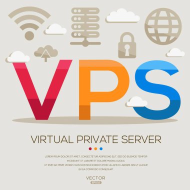 VPS _ Sanal Özel Sunucu, harfler ve simgeler ve vektör illüstrasyonu.