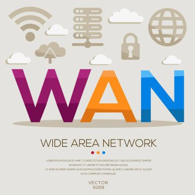 WAN _ Geniş Alan Ağı, harfler ve simgeler ve vektör illüstrasyonu.