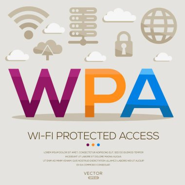 WPA _ Wi-Fi Korumalı Erişim, harfler ve simgeler, ve vektör illüstrasyonu.