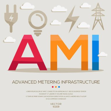 AMI _ Gelişmiş Ölçüm altyapısı, harfler ve simgeler, ve vektör illüstrasyonu.