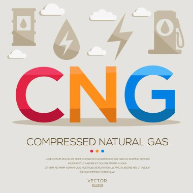 CNG _ Sıkıştırılmış doğal gaz, harfler ve simgeler ve vektör illüstrasyonu.