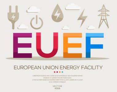 EUEF _ Avrupa Birliği Enerji Tesisi, harfler ve simgeler ve vektör illüstrasyonu.