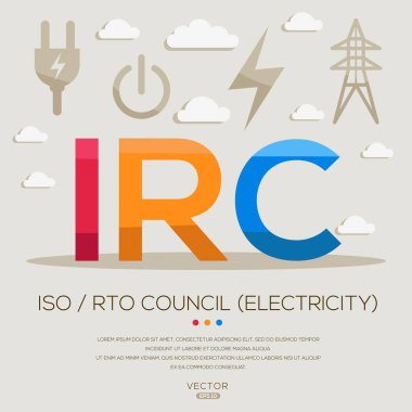 IRC _ ISO _ RTO Konseyi (elektrik), harfler ve simgeler ve vektör illüstrasyonu.