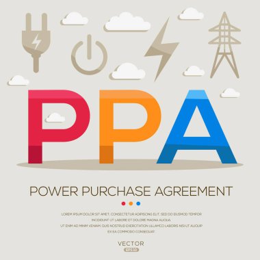 PPA _ Power Satın Alma Anlaşması, harfler ve simgeler ve vektör illüstrasyonu.