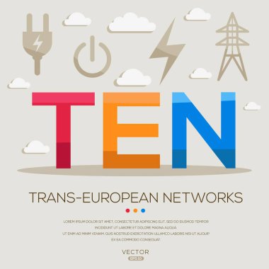 TEN _ Trans-Avrupa Ağları, harfler ve simgeler ve vektör illüstrasyonu.